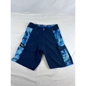 AFTCO Mens Sz 28 Fishing Shorts Blue Camo Performance Angler Outdoor Boat Shorts
